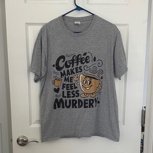 Gray Graphic T-Shirt with Coffee Design